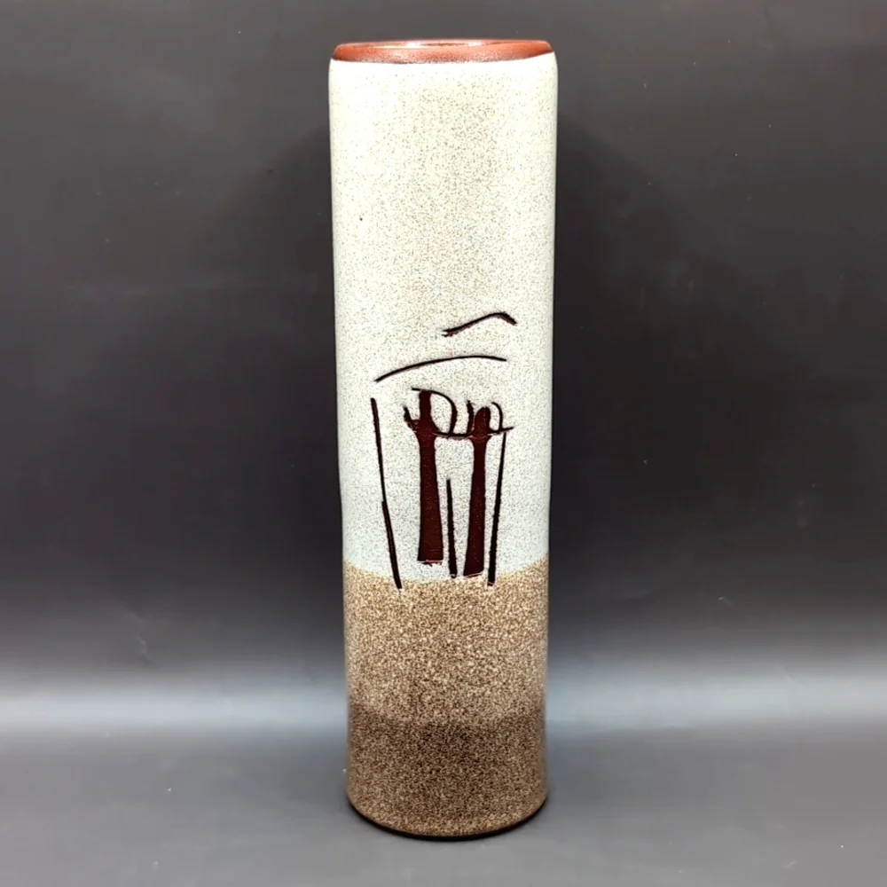 Vintage 1970's Pottery Bud Vase Signed Quebec Mid Century Hand Made Stoneware